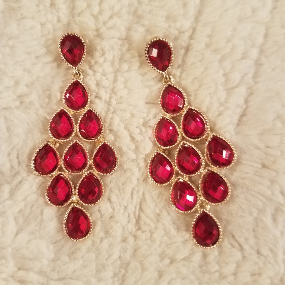 Statement Red Rhinestone Earrings